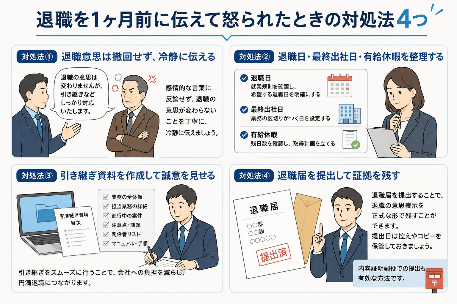 退職を1ヶ月前に伝えて怒られた時の対処法4つ