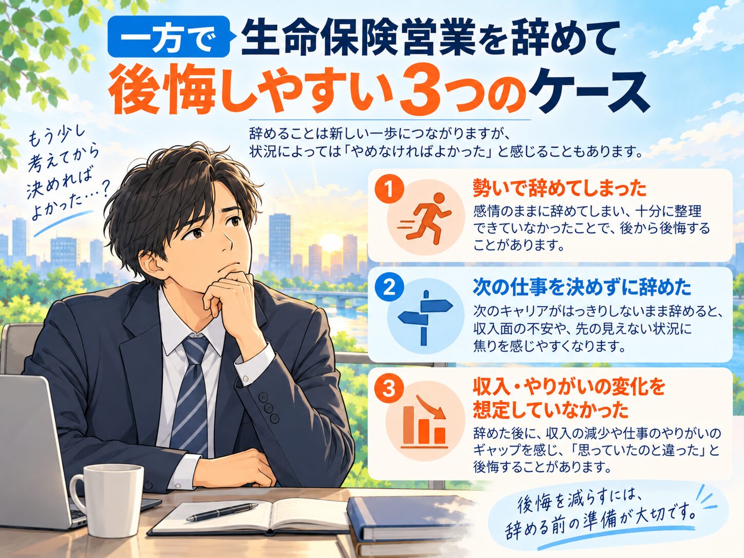 生命保険営業を辞めて後悔しやつい3つのケース